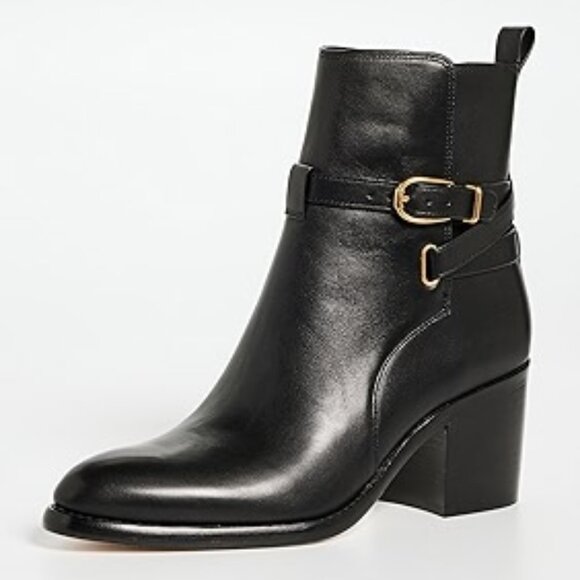 NIB$595 Veronica Beard Sohelia Low Buckled Strap Leather Mid-Block Heel Boots 10 - Picture 2 of 14